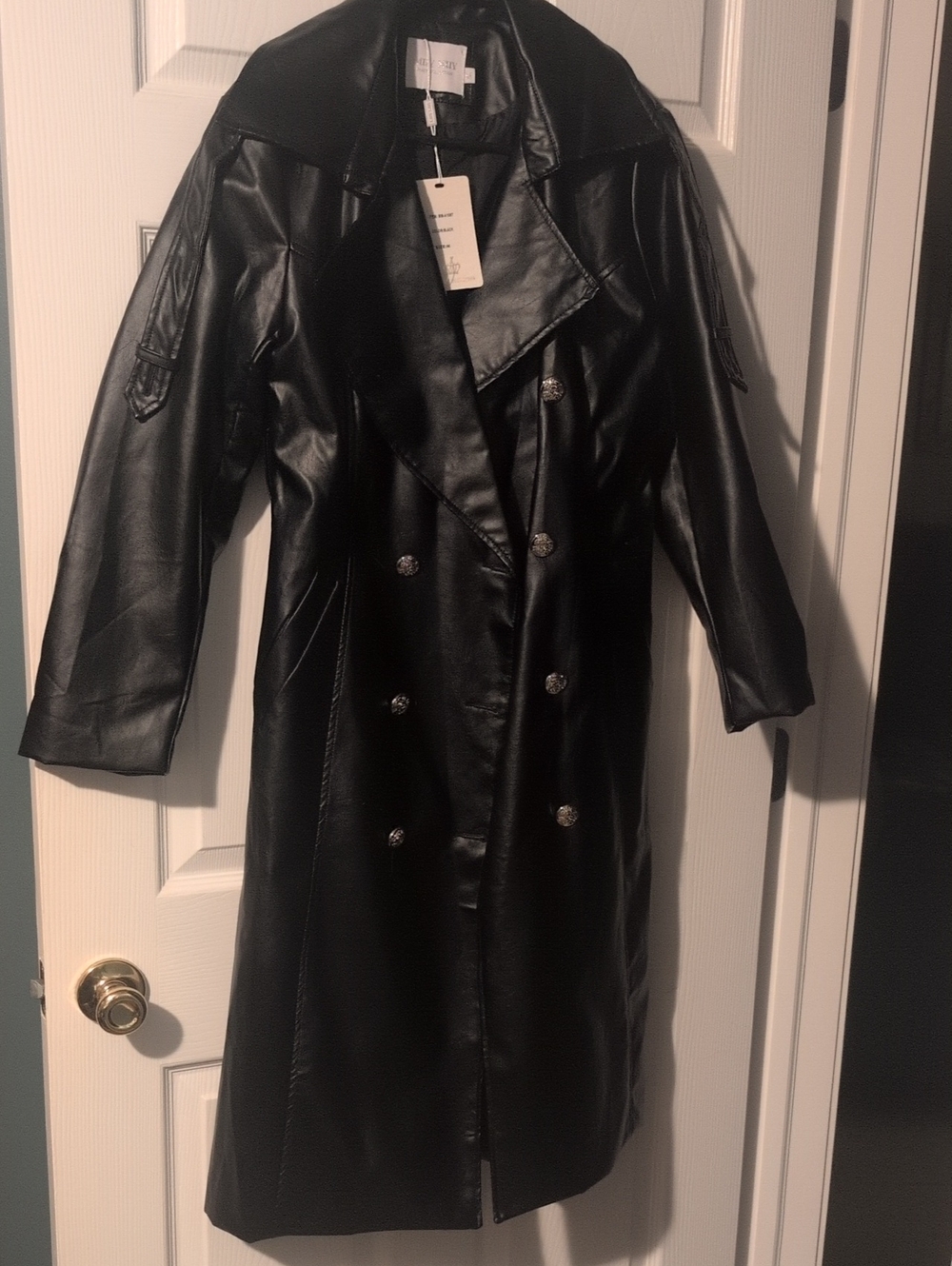 Purchase IC COLLECTION Black Faux Leathe Trench Coat And Get Any Other Item Free